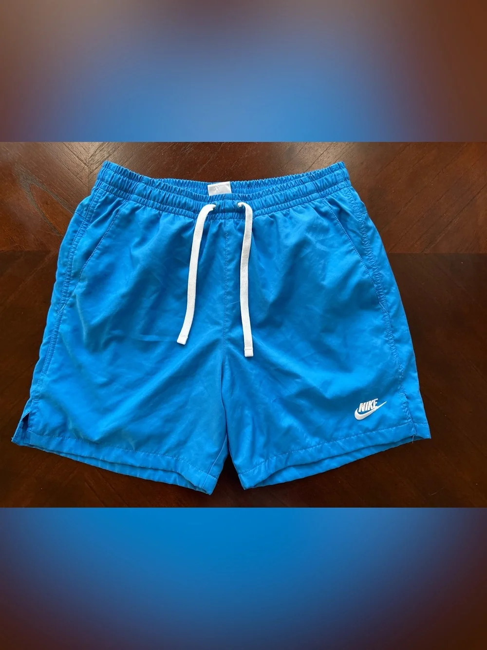 Nike Men’s Blue Athletic Shorts with White Drawstring size s